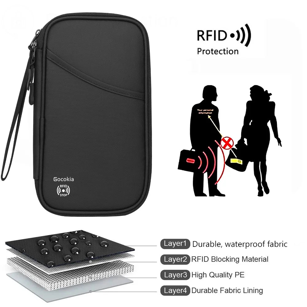 Travel Passport Bag Family Holder for 5 with RFID, Lightweight Portable Travel Organizer Passport Card Cover with Shoulder Strap