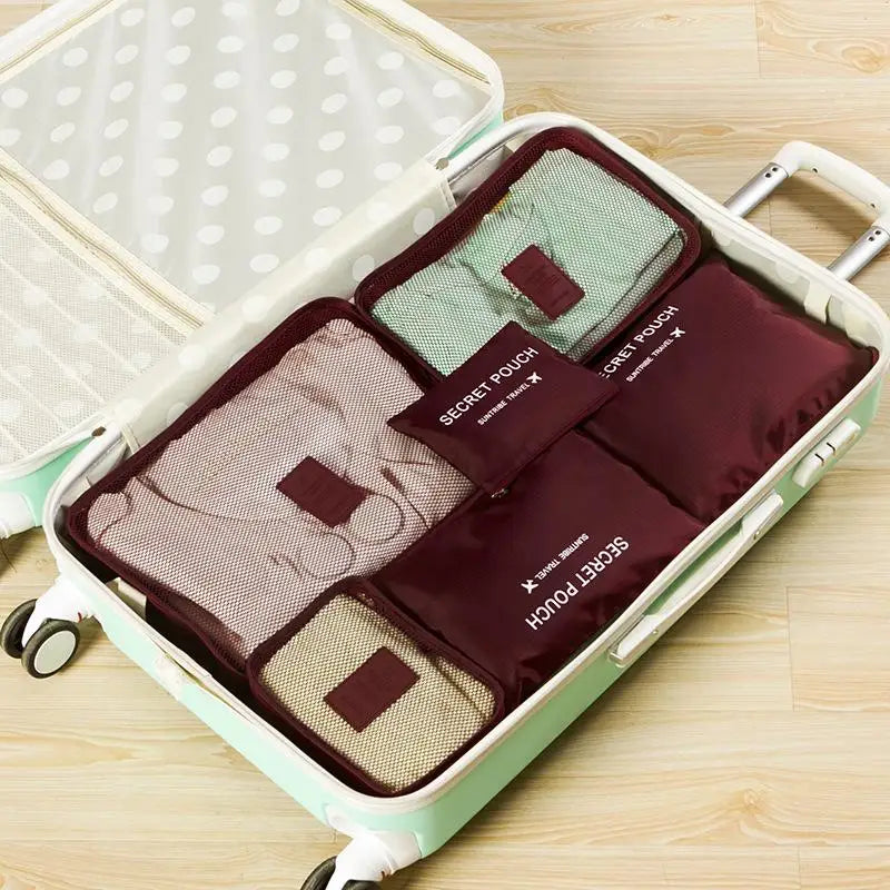 Travel Bag Organizer; 6-piece Large Suitcase Storage for Clothes, Shoes and Make-up