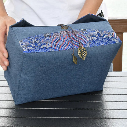 Silk Brocade Organizer, Portable Travel Storage Bag, Thickened, Inner Divided, Travel Cup Organizer, Large Capacity Cloth Bag