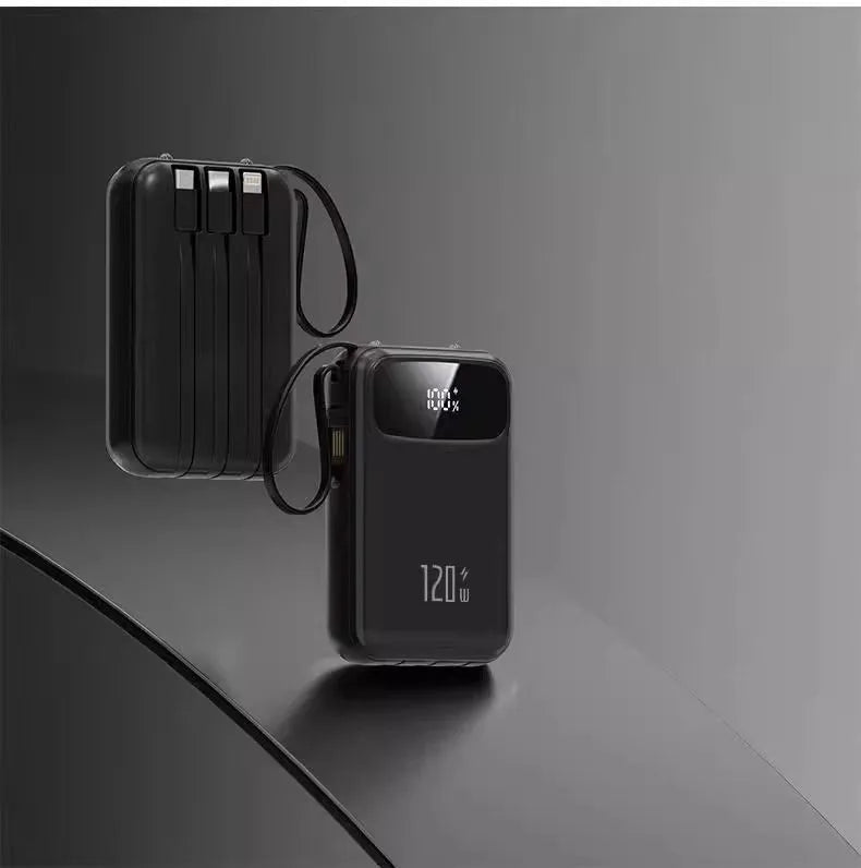 Portable Power Bank 10000–20000mAh with Built-In Cables