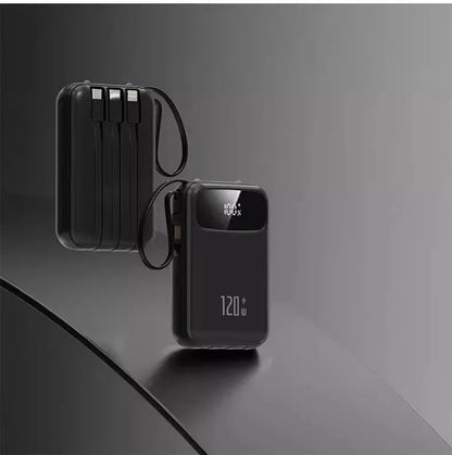 Portable Power Bank 10000–20000mAh with Built-In Cables