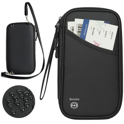 Travel Passport Bag Family Holder for 5 with RFID, Lightweight Portable Travel Organizer Passport Card Cover with Shoulder Strap
