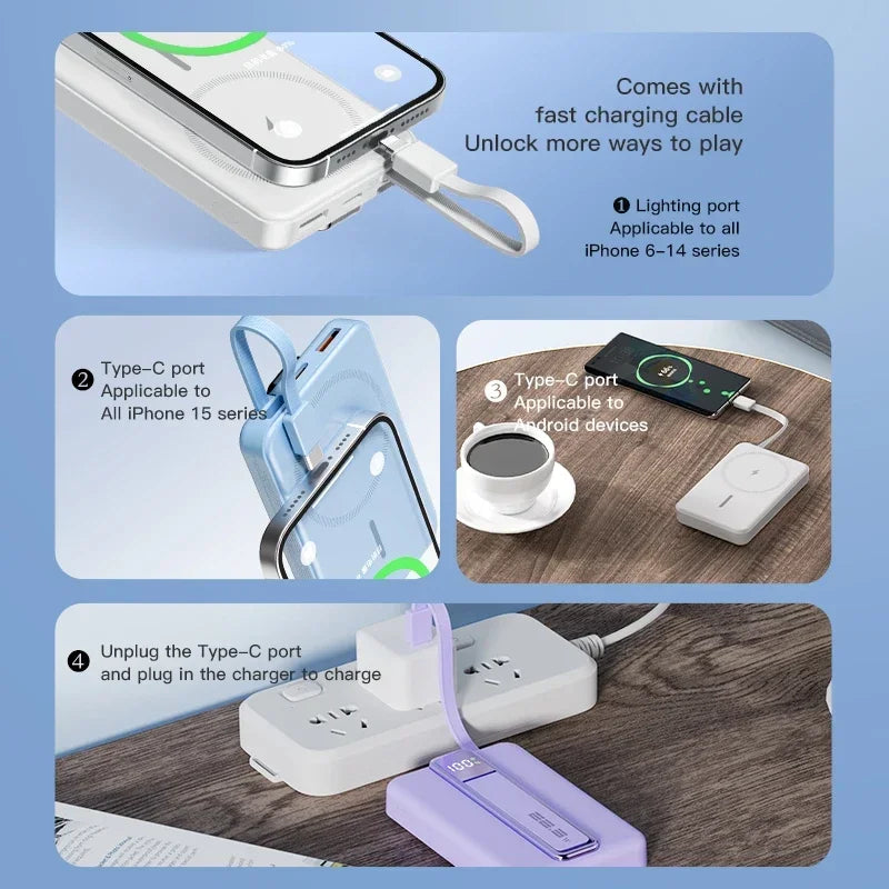 Magnetic Wireless Power Bank 10000mAh Portable PD 20W 3 in 1 Fast Charging External Battery for iPhone 15 14 13 Tel Accessories