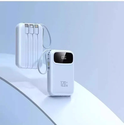Portable Power Bank 10000–20000mAh with Built-In Cables