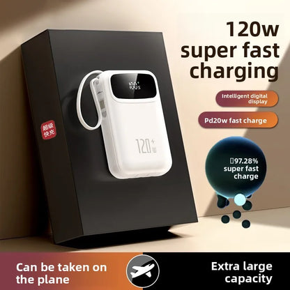 Portable Power Bank 10000–20000mAh with Built-In Cables