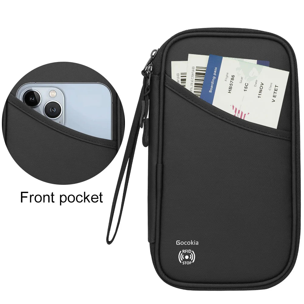 Travel Passport Bag Family Holder for 5 with RFID, Lightweight Portable Travel Organizer Passport Card Cover with Shoulder Strap