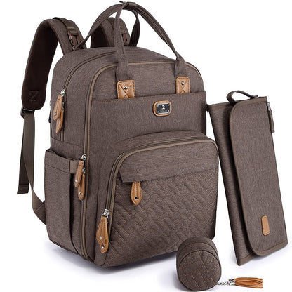 Dikaslon Diaper Bag Backpack with Portable Changing Pad, Pacifier Case and Stroller Straps, Large Unisex Baby Bags for Boys Girls, Multipurpose Travel Back Pack Moms Dads, Gray