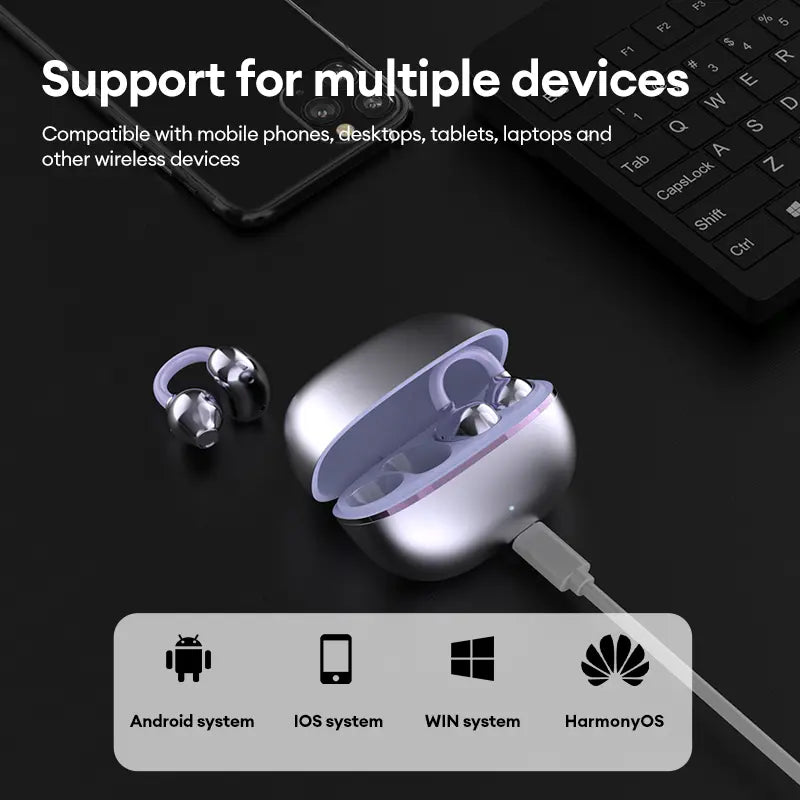 PAXA Earclip C7 Clip-On Design Wireless Earphones, Upgraded Panoramic Sound Headset, Comfortable Wearing &amp; IPX5 Waterproof Sports Earbuds for Work, Fitness