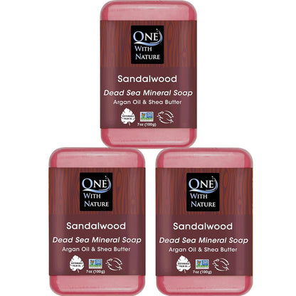 One with Nature Dead Sea Salt Lemon Sage Soap 4Oz 3-Pack – Purifying and Exfoliating Soap Bar with Dead Sea Minerals for Face &amp; Body, for Men &amp; Women