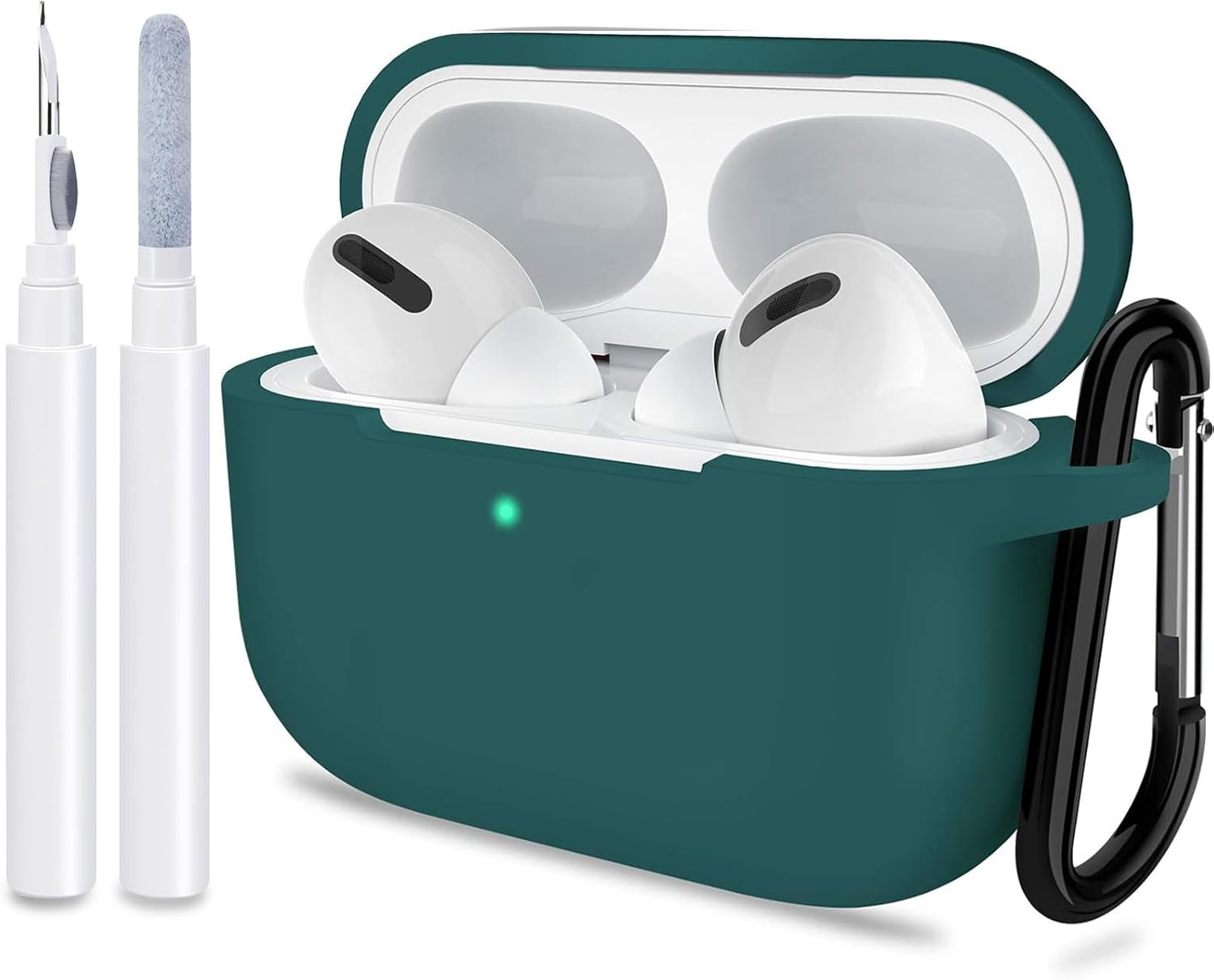 ATUAT for Airpods Pro 1St/2Nd Generation Case Cover, Protective Silicone Skin Accessories with Keychain for Women Men for Apple Airpods Pro 2019/2022 Charging Case,Front LED Visible-Midnight Green