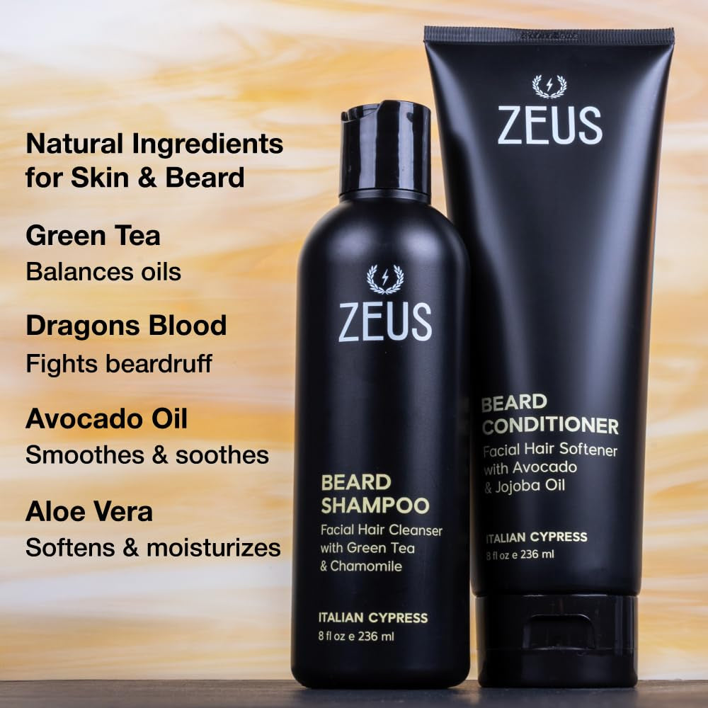 ZEUS Beard Wash Set for Men, Beard Shampoo &amp; Conditioner (Sandalwood)