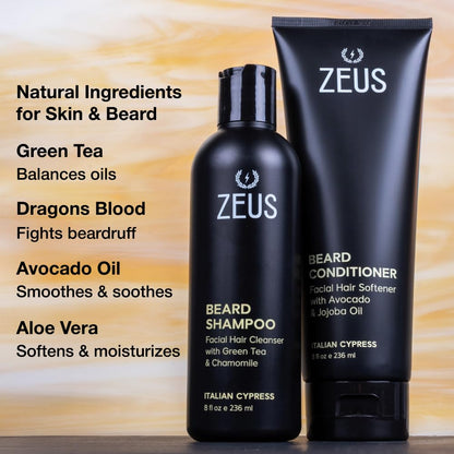 ZEUS Beard Wash Set for Men, Beard Shampoo &amp; Conditioner (Sandalwood)
