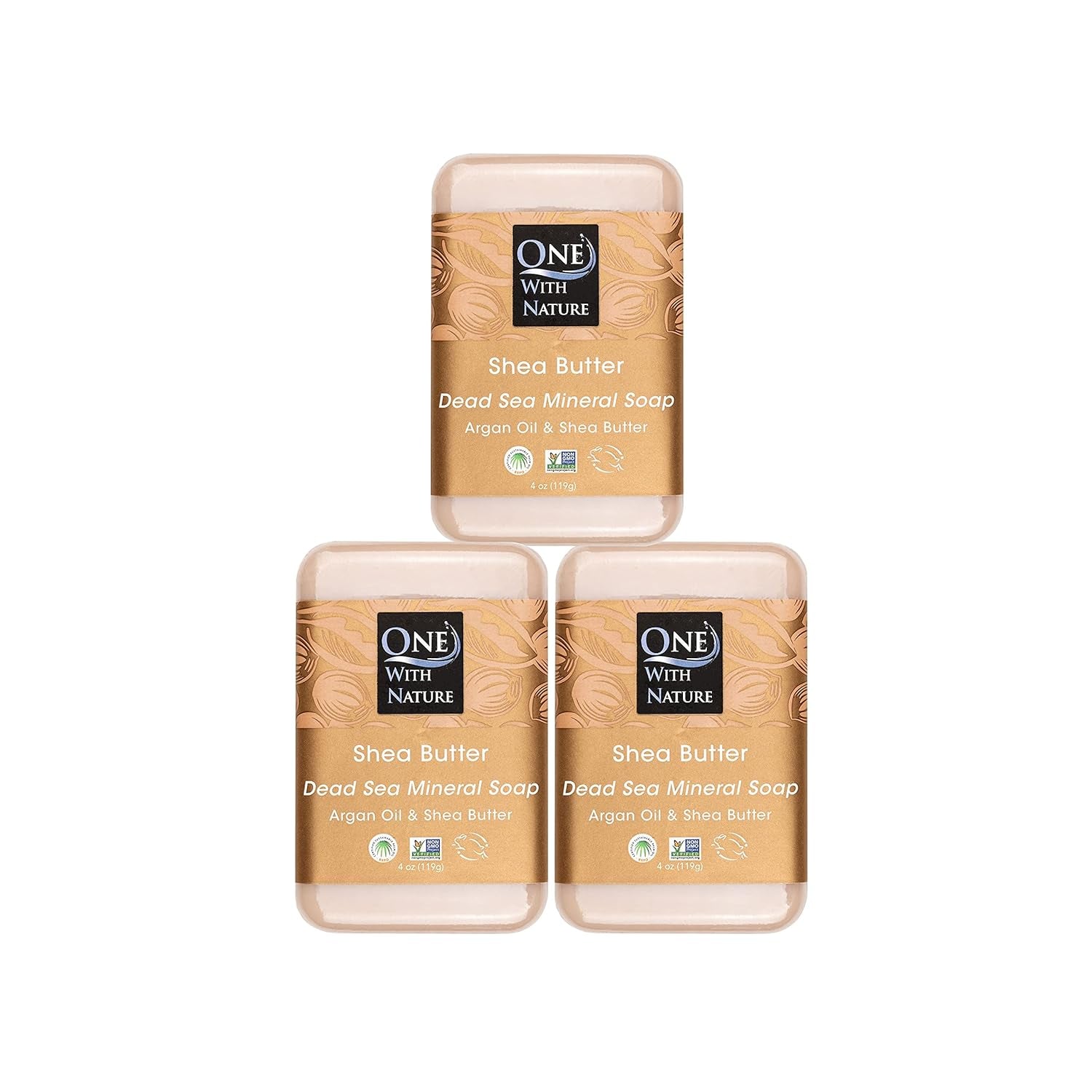 One with Nature Dead Sea Salt Lemon Sage Soap 4Oz 3-Pack – Purifying and Exfoliating Soap Bar with Dead Sea Minerals for Face &amp; Body, for Men &amp; Women