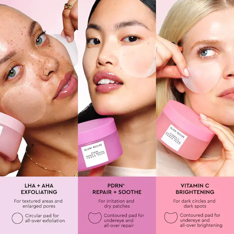 Glow Recipe Vitamin C Brightening Korean Toner Pads - Gentle, Caffeine-Infused, Radiance-Boosting Skincare for Adults with Dry &amp; All Skin Types, Korean Facial Toner Pads