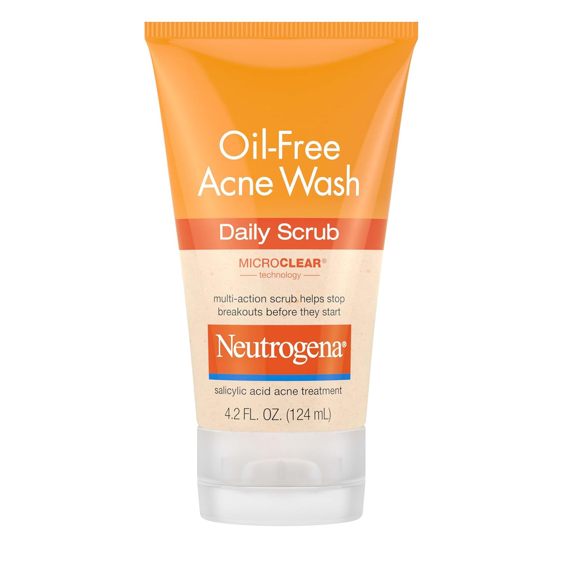 Neutrogena Oil-Free Acne Face Wash with 2% Salicylic Acid, Daily Exfoliating Scrub &amp; Acne Treatment for Oily, Acne-Prone Skin, Clears Breakouts &amp; Blackheads, 4.2 Fl. Oz