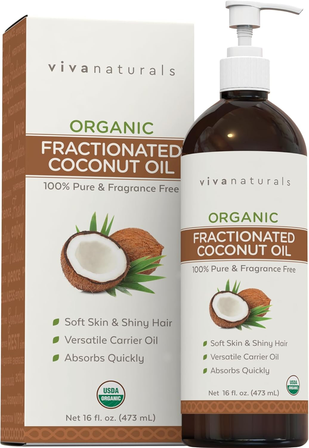Viva Naturals Organic Fractionated Coconut Oil, 16 Fl Oz – organic fractionated coconut oil for skin and hair, moisturizer and massage oil.