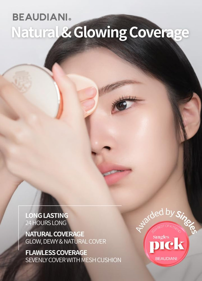 Natural Coverage – Mesh Tight up Cushion – Korean Cushion Foundation, Semi-Matte Radiance, Long-Lasting, Travel-Friendly Design (02 Light/Medium Beige)