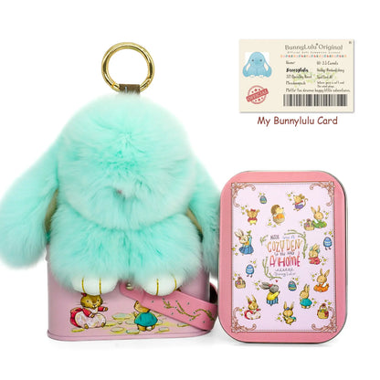 【Bunnylulu】Handmade Bunny Pompom Keychain with Tin Box, Summervibes Graduation Gift for Friends &amp; Students, Stress-Relief Charm, Keepsake Gift
