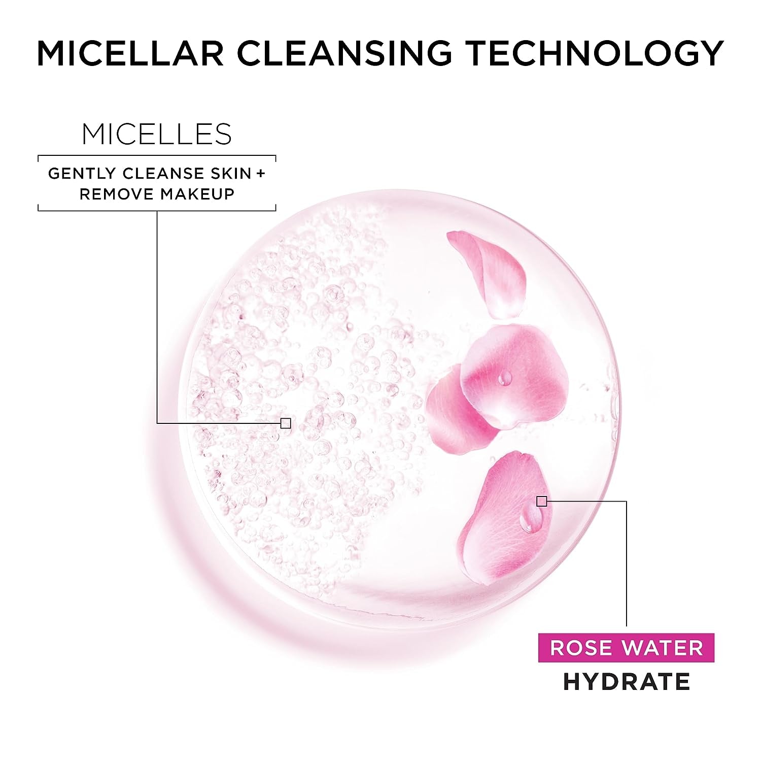 Micellar Water with Rose Water and Glycerin, Hydrating Facial Cleanser &amp; Makeup Remover, for All Skin Types, Vegan, Cruelty Free, 13.5 Fl Oz (400Ml), 1 Count