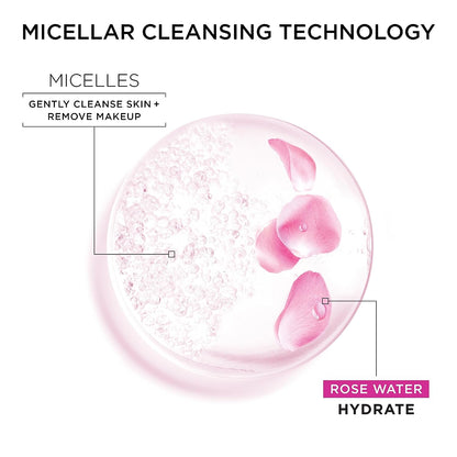 Micellar Water with Rose Water and Glycerin, Hydrating Facial Cleanser &amp; Makeup Remover, for All Skin Types, Vegan, Cruelty Free, 13.5 Fl Oz (400Ml), 1 Count