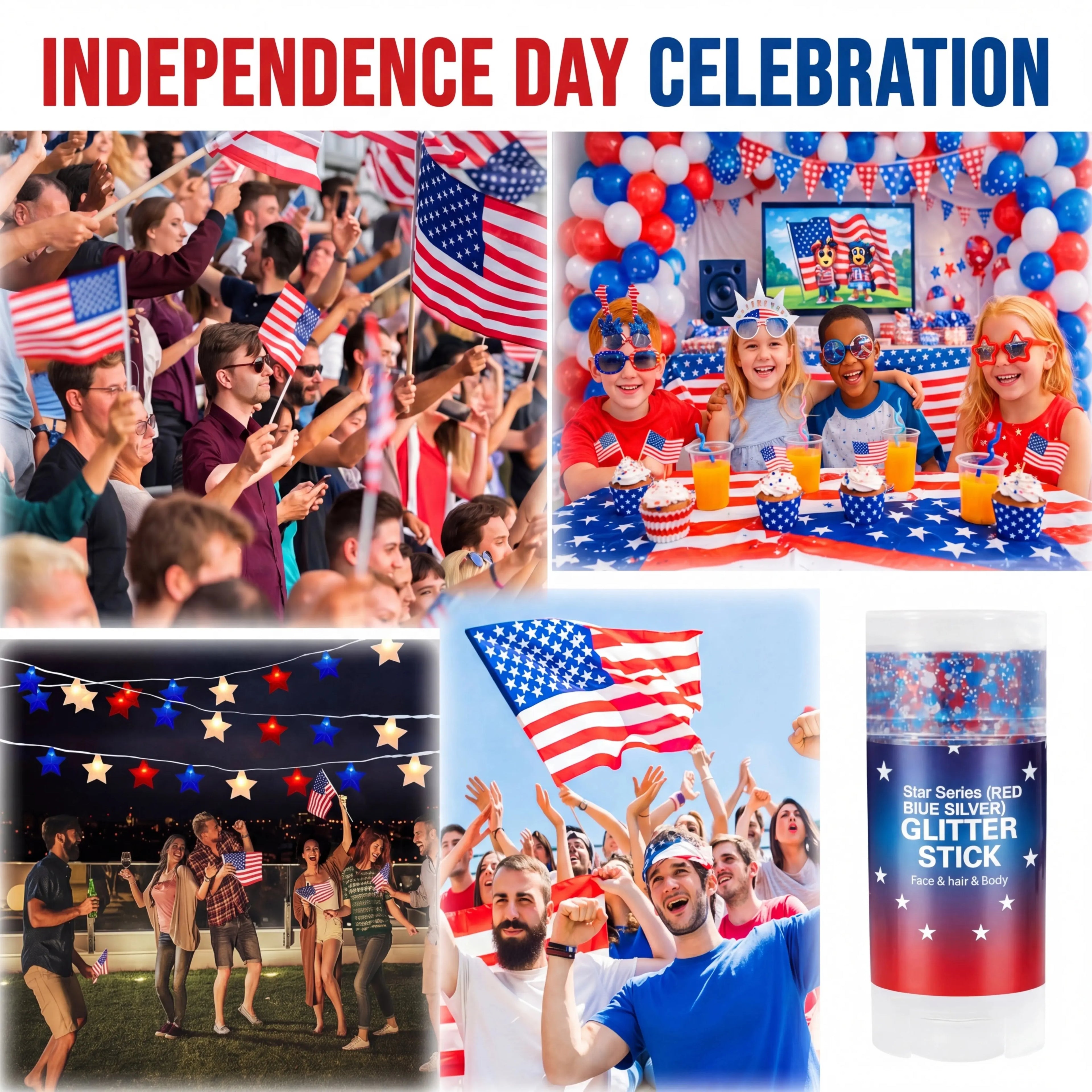 4Th of July Glitter Stick | Red, White &amp; Blue Body &amp; Hair Sparkle for Independence Day Party, Festival &amp; Fun Holiday Look