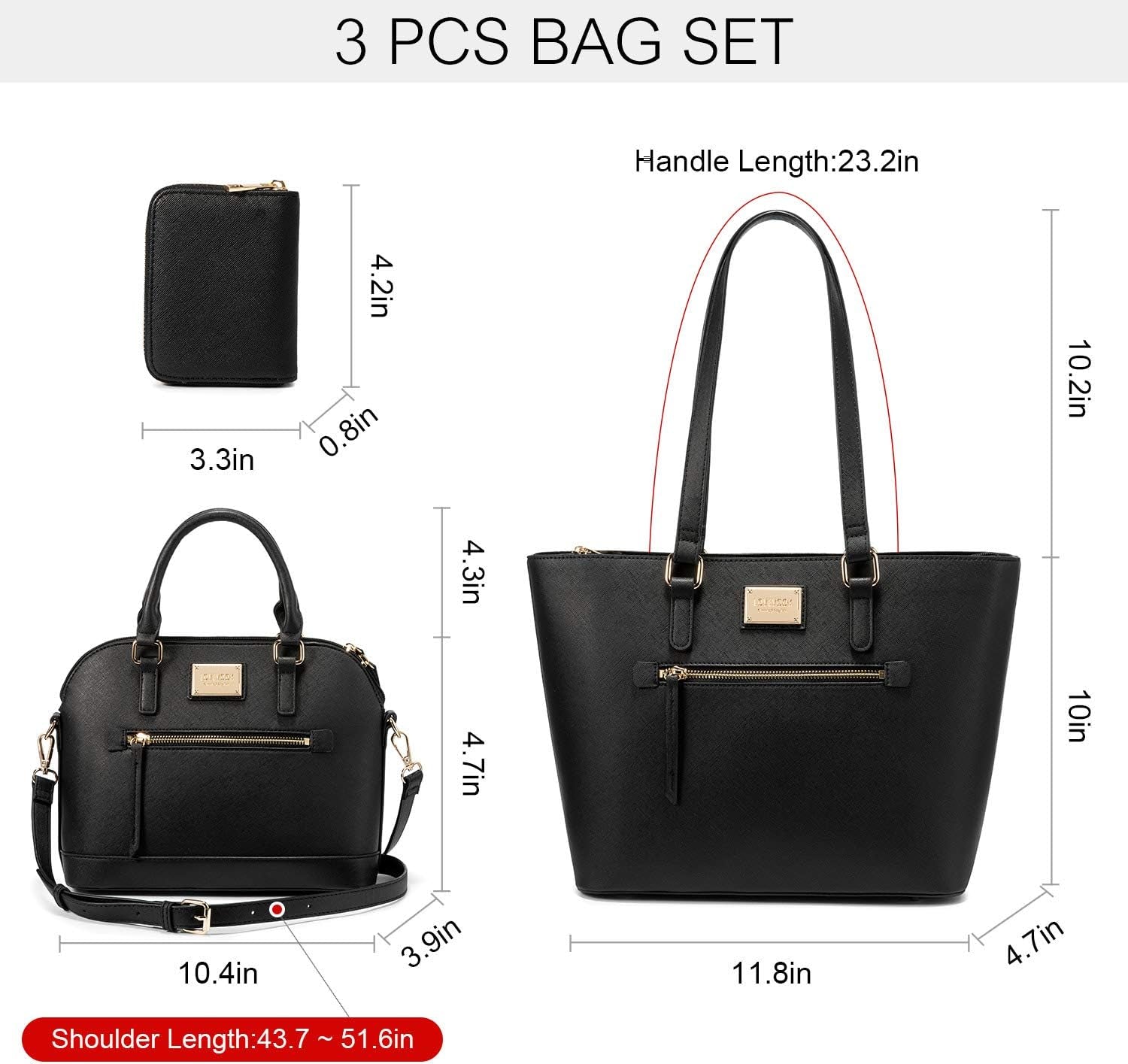 LOVEVOOK Handbags for Women Fashion Tote Bags Shoulder Bag Top Handle Satchel Purse Set 3Pcs (3Pcs Set, A-1514-Black)