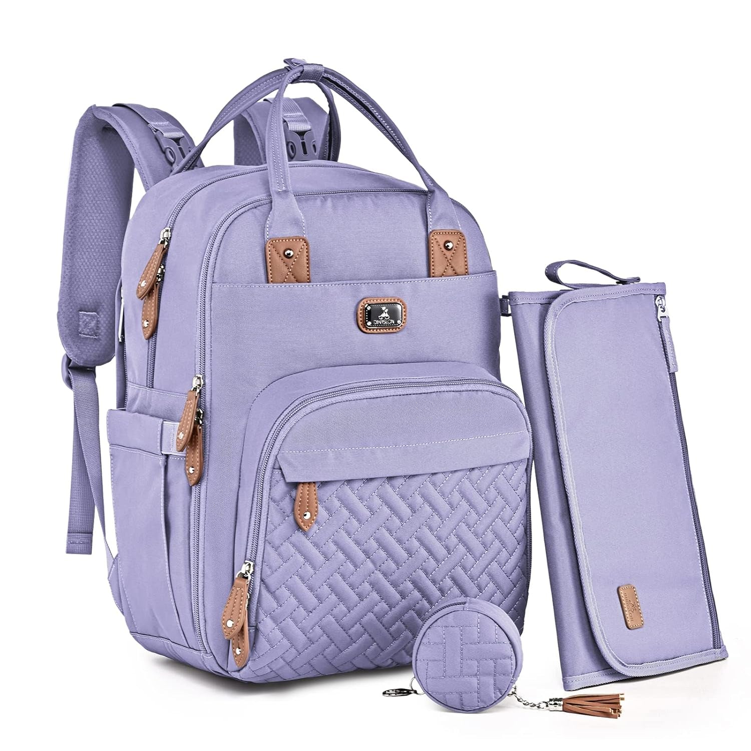 Dikaslon Diaper Bag Backpack with Portable Changing Pad, Pacifier Case and Stroller Straps, Large Unisex Baby Bags for Boys Girls, Multipurpose Travel Back Pack Moms Dads, Gray