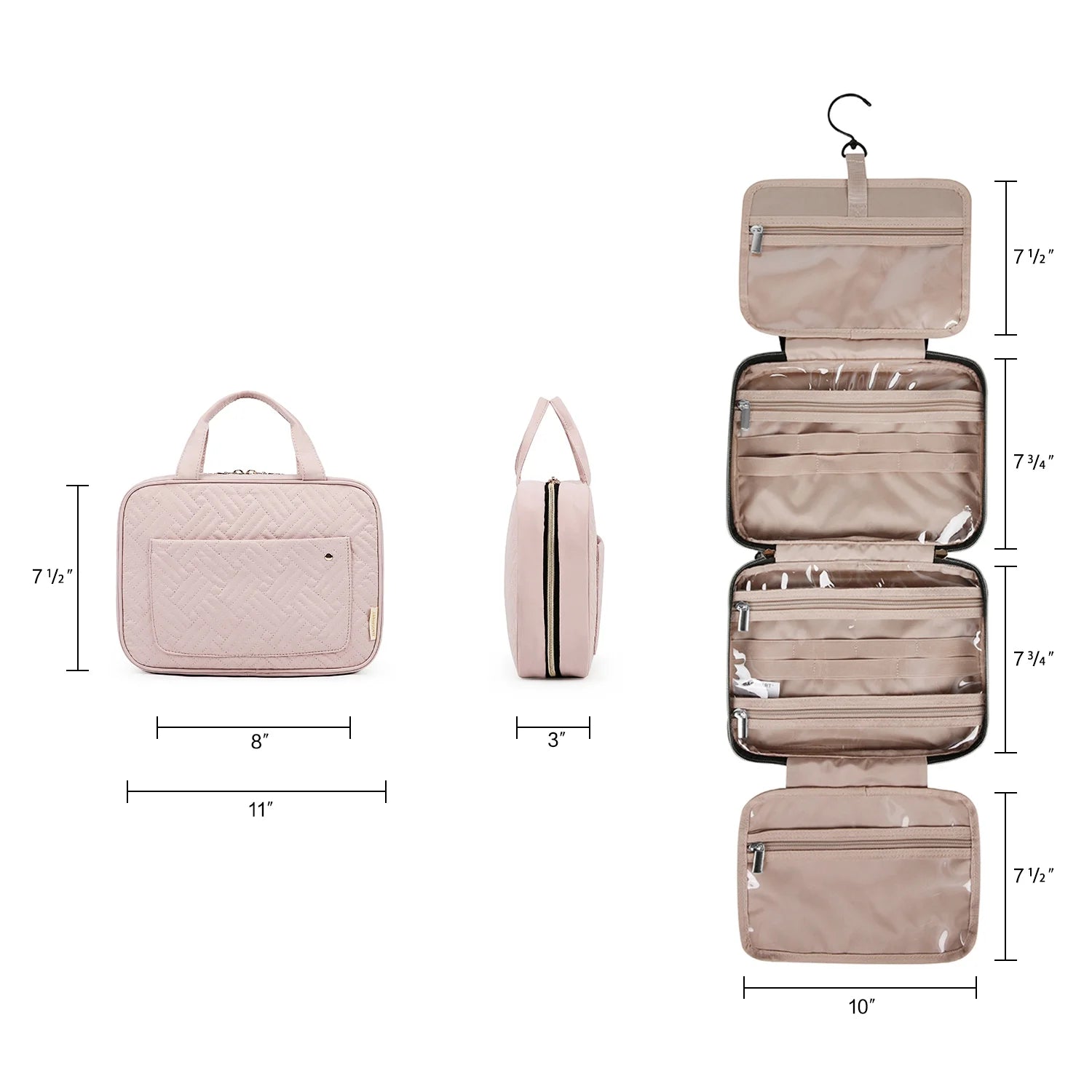 Full Size Toiletry Bag, Makeup Cosmetic Bag with Hanging Hook, Water-Resistant Travel Organizer Bag for Women &amp; Men, Pink