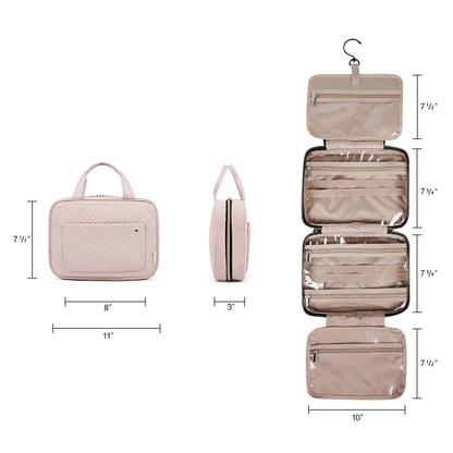 Full Size Toiletry Bag, Makeup Cosmetic Bag with Hanging Hook, Water-Resistant Travel Organizer Bag for Women &amp; Men, Pink