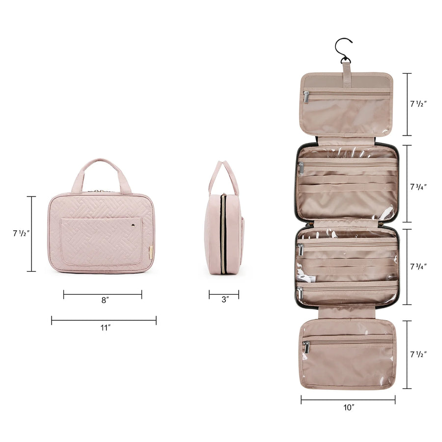 Full Size Toiletry Bag, Makeup Cosmetic Bag with Hanging Hook, Water-Resistant Travel Organizer Bag for Women & Men, Pink