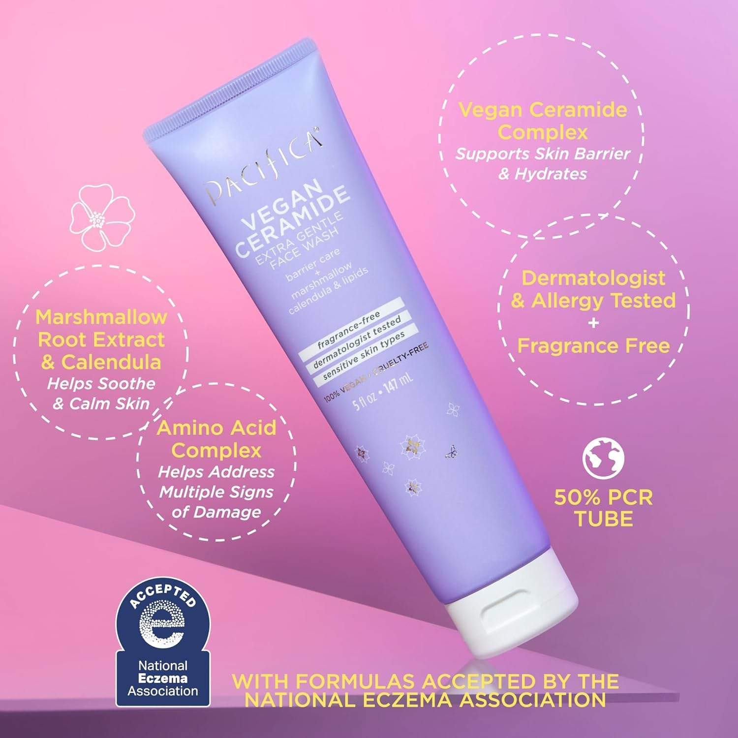 Face Wash for Sensitive Skin Facial Cleanser Vegan Ceramide Barrier Repair Extra Gentle for Daily Fragrance Free for Sensitive Skin, Clean Beauty, Vegan &amp; Cruelty-Free Dermatologist Tested