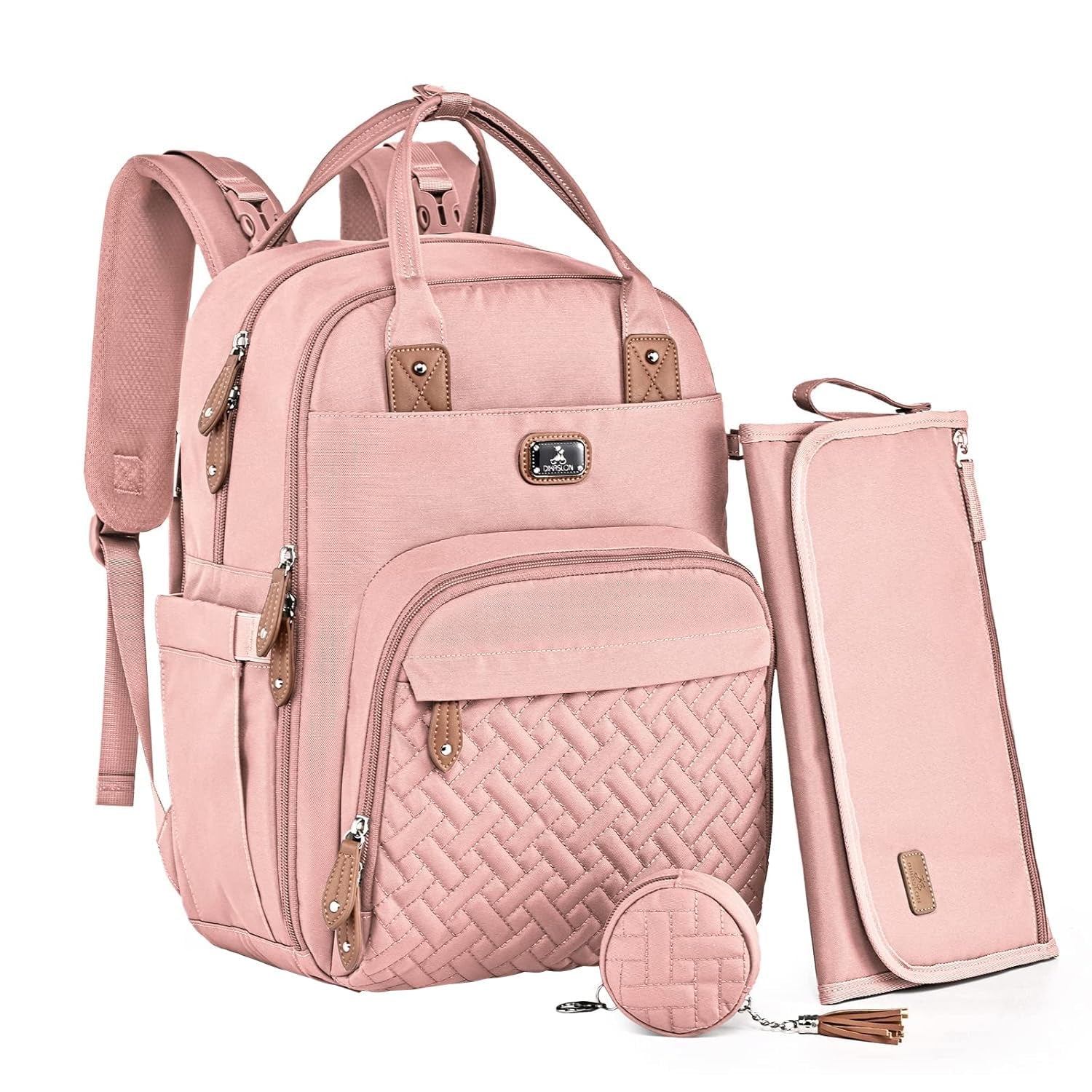 Dikaslon Diaper Bag Backpack with Portable Changing Pad, Pacifier Case and Stroller Straps, Large Unisex Baby Bags for Boys Girls, Multipurpose Travel Back Pack Moms Dads, Gray