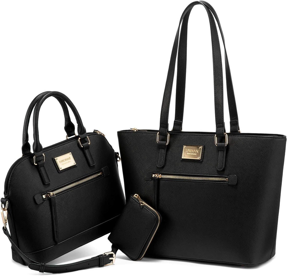 LOVEVOOK Handbags for Women Fashion Tote Bags Shoulder Bag Top Handle Satchel Purse Set 3Pcs (3Pcs Set, A-1514-Black)