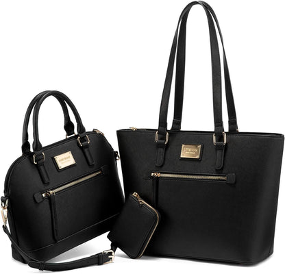 LOVEVOOK Handbags for Women Fashion Tote Bags Shoulder Bag Top Handle Satchel Purse Set 3Pcs (3Pcs Set, A-1514-Black)