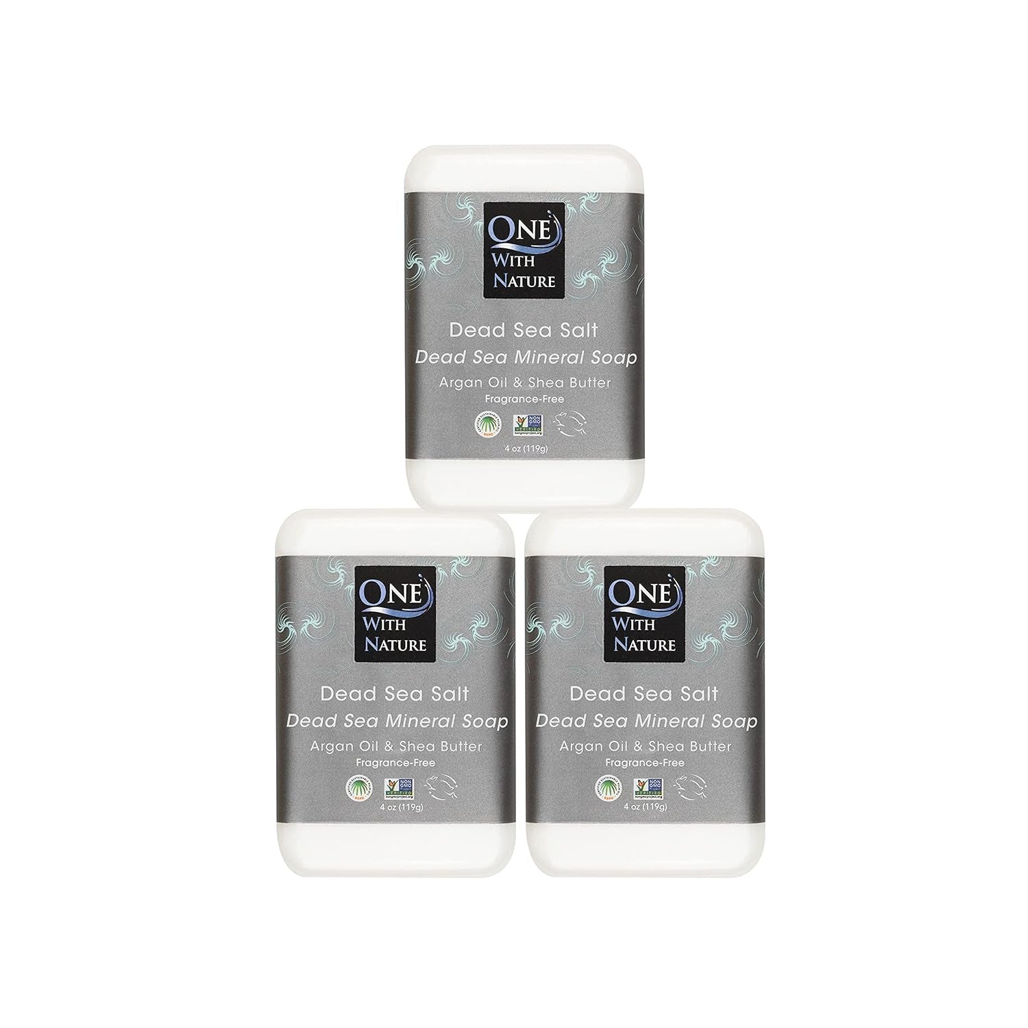 One with Nature Dead Sea Salt Lemon Sage Soap 4Oz 3-Pack – Purifying and Exfoliating Soap Bar with Dead Sea Minerals for Face &amp; Body, for Men &amp; Women