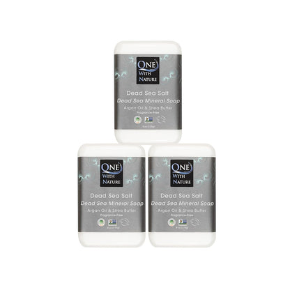 One with Nature Dead Sea Salt Lemon Sage Soap 4Oz 3-Pack – Purifying and Exfoliating Soap Bar with Dead Sea Minerals for Face &amp; Body, for Men &amp; Women