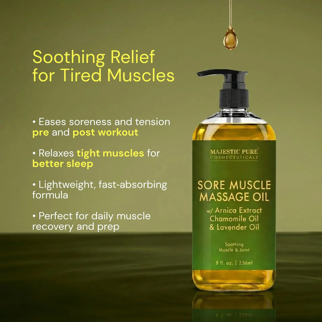 Sore Muscle Massage Oil with Lavender and Chamomile Essential Oils | 8 Fl Oz