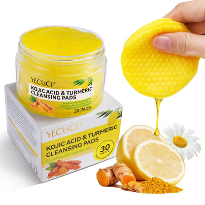 Kojic Acid &amp; Turmeric Cleansing Pads, 30 Pads Exfoliating Skin Care Pad for Revitalizing Skin, Personal Skin Care Products for Women &amp; Men
