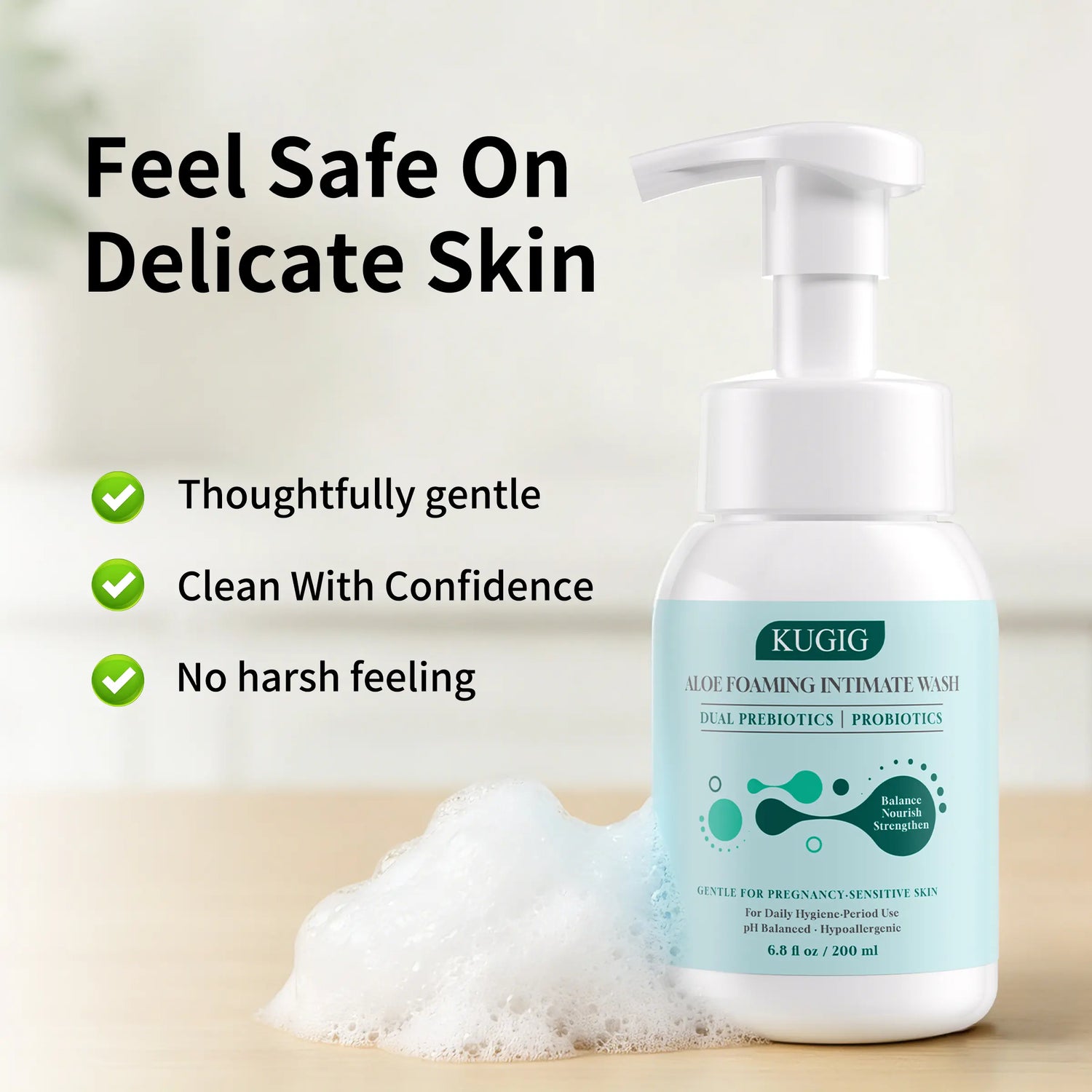 KUGIG Wash Intimate Cleanser for Women &amp; Men, Ph-Balanced with Aloe Vera &amp; Prebiotic Complex, Gentle Daily Care for Sensitive Skin, Fresh &amp; Comfortable Feel