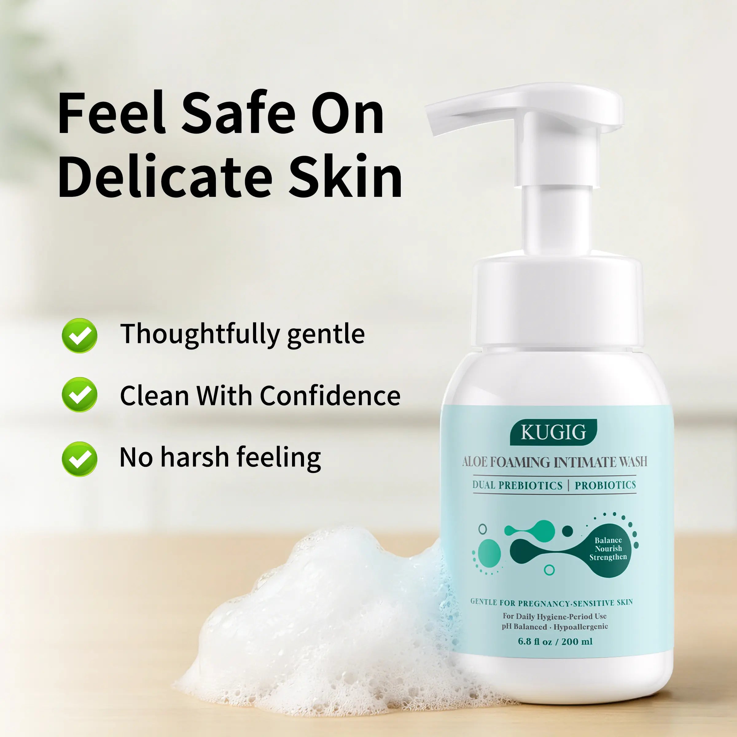 KUGIG Wash Intimate Cleanser for Women &amp; Men, Ph-Balanced with Aloe Vera &amp; Prebiotic Complex, Gentle Daily Care for Sensitive Skin, Fresh &amp; Comfortable Feel