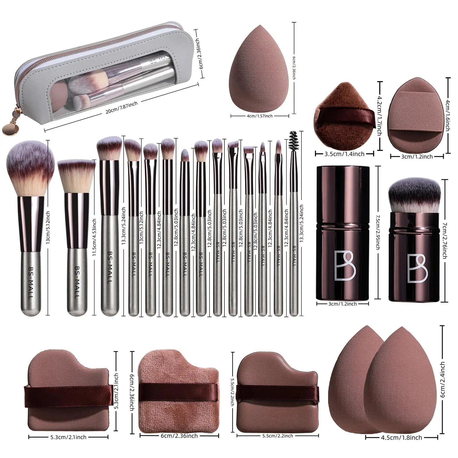 Professional Makeup Brush Set, Compact Makeup Brushes with Makeup Sponge &amp; Puff Kit, Complete Cosmetic Tools for Women, Makeup Accessories, Makeup Organizer Pouch