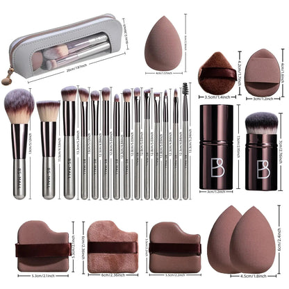 Professional Makeup Brush Set, Compact Makeup Brushes with Makeup Sponge &amp; Puff Kit, Complete Cosmetic Tools for Women, Makeup Accessories, Makeup Organizer Pouch