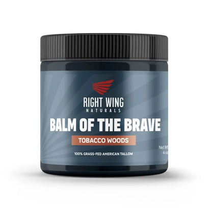 Right Wing Naturals Balm of the Brave – Grass-Fed Beef Tallow Men’S Balm (4 Oz) – Rugged Moisture for Hands, Face, Beard &amp; Scars – American-Made – Scents: White Oak &amp; Vanilla or Tobaco Woods – No Chemicals, No Compromise