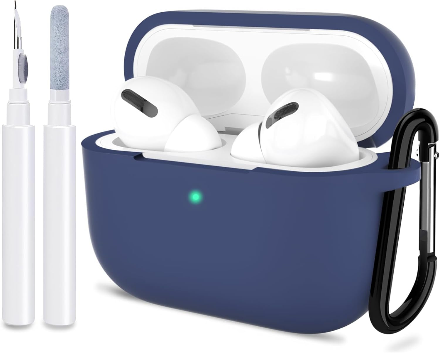 ATUAT for Airpods Pro 1St/2Nd Generation Case Cover, Protective Silicone Skin Accessories with Keychain for Women Men for Apple Airpods Pro 2019/2022 Charging Case,Front LED Visible-Midnight Green
