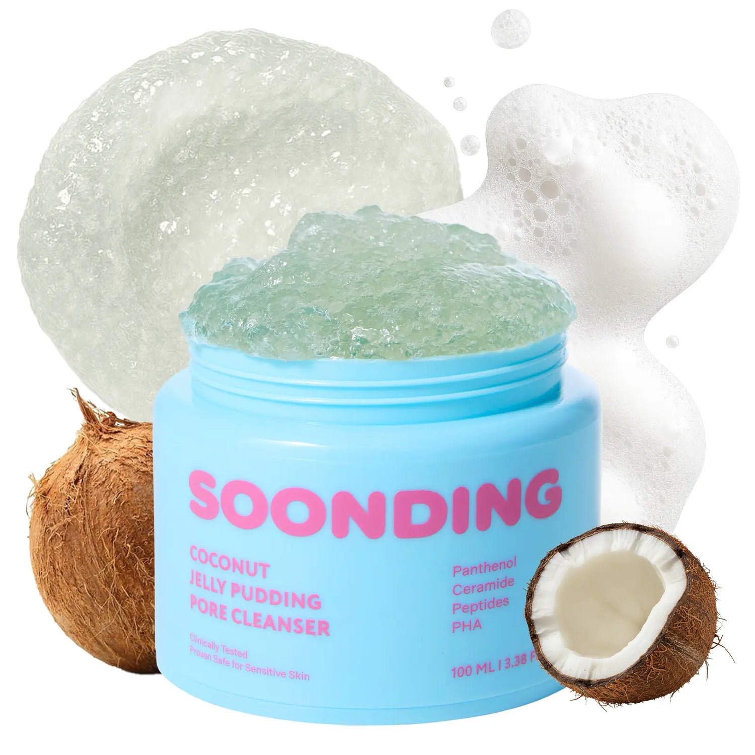 [SOONDING] Coconut Jelly Pudding Pore Cleanser | Deep Pore Cleansing &amp; Gentle Exfoliation with Jelly-To-Foam Texture | Hydrating Face Wash with Panthenol, Ceramide &amp; Peptides (100Ml)