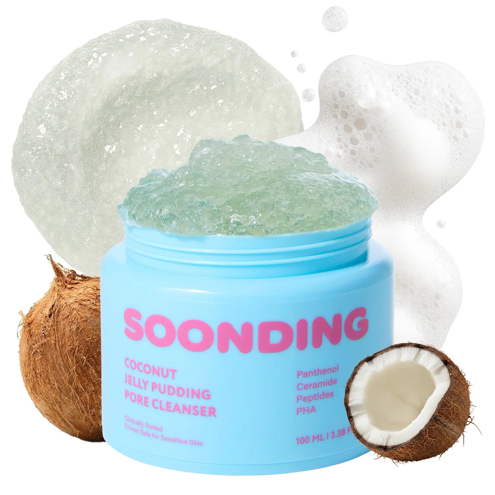 [SOONDING] Coconut Jelly Pudding Pore Cleanser | Deep Pore Cleansing &amp; Gentle Exfoliation with Jelly-To-Foam Texture | Hydrating Face Wash with Panthenol, Ceramide &amp; Peptides (100Ml)