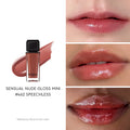 HERA Sensual Nude Lip Gloss Duo with #462 Speechless showing lip swatches and product design.