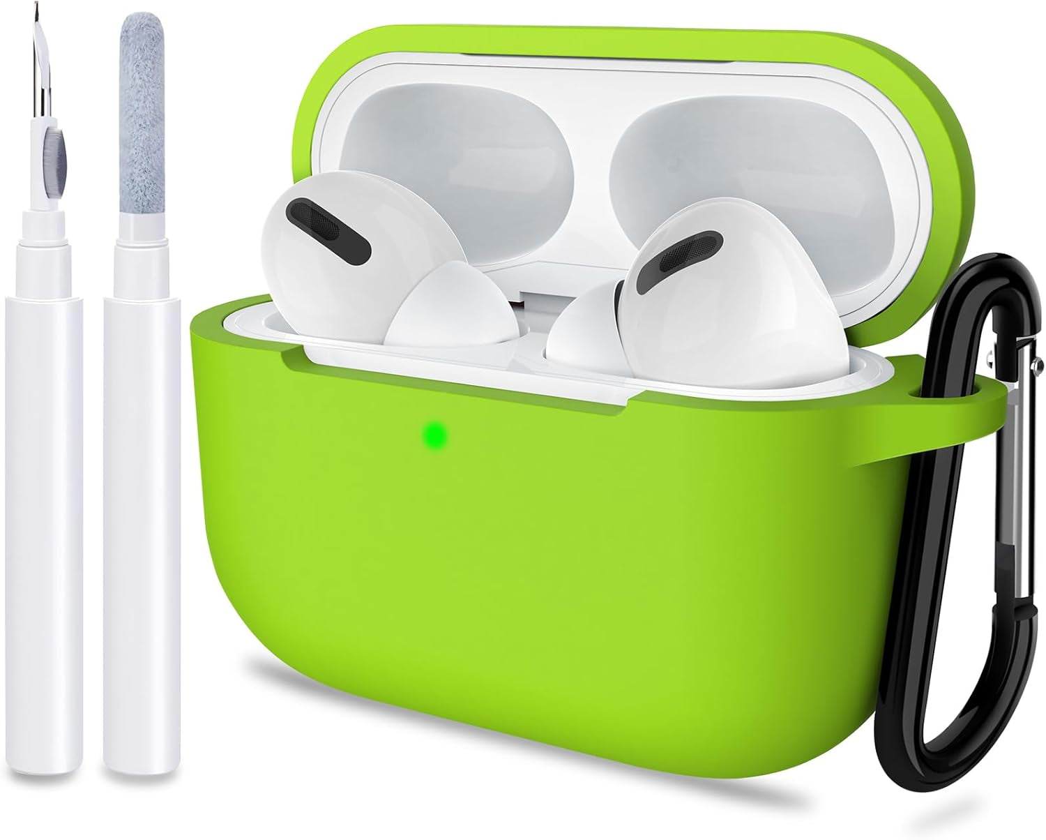 ATUAT for Airpods Pro 1St/2Nd Generation Case Cover, Protective Silicone Skin Accessories with Keychain for Women Men for Apple Airpods Pro 2019/2022 Charging Case,Front LED Visible-Midnight Green
