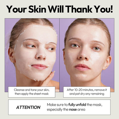 Collagen Sheet Mask, Firming Daily Face Mask with Collagen Peptides for Anti-Aging, Helps to Minimize Wrinkles, Restores Skin Elasticity &amp; Firmness, Hydrating, Korean Beauty, 5-Pack