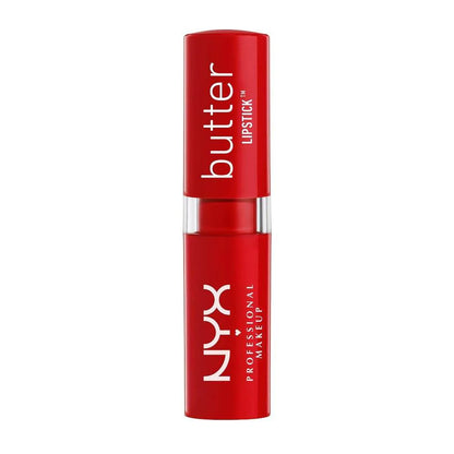 NYX Butter Lipstick Big Cherry in red packaging showcasing the product design and branding.